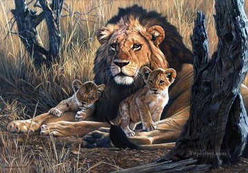 ライオンと子供たち Oil Paintings